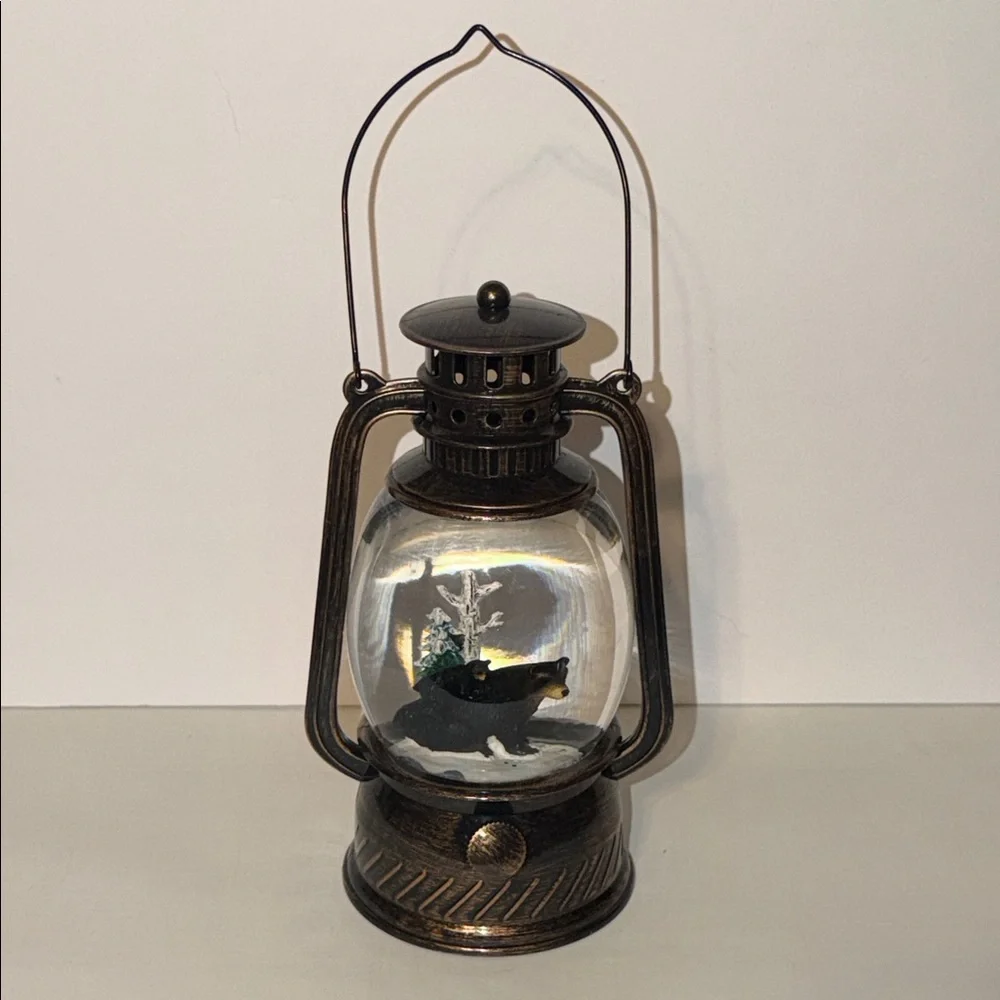 Cracker Barrel. Rustic Bronze Lantern with Bear Design (Plastic) Glitter Globe.
